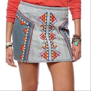 Free People Aztec Embroidered Denim Skirt (Size 4)